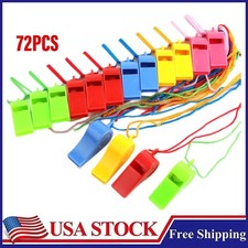 72PCS Plastic Whistles Bulk Whistles Training Sports Whistles with Lanyard, Lo