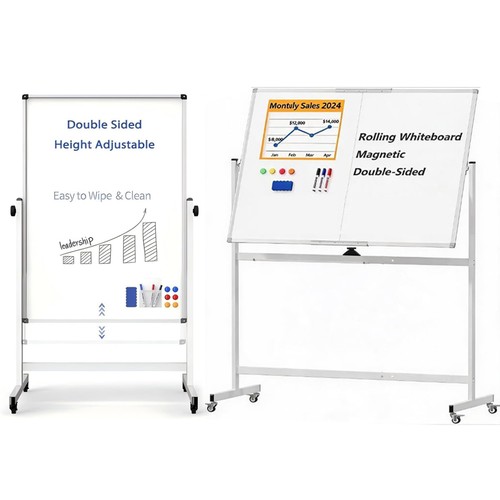 40"×28"/48"×36" Mobile Dry Erase Board Magnetic Whiteboard w/ StandDouble Sided
