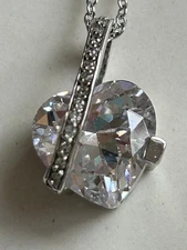 PARK LANE GENUINE CLEAR CZ SILVER TONE HEART NECKLACE 16" + 3" EXT NWT