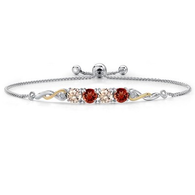 925 Silver and 10K Yellow Gold Peach Morganite and Garnet and White Lab Grown