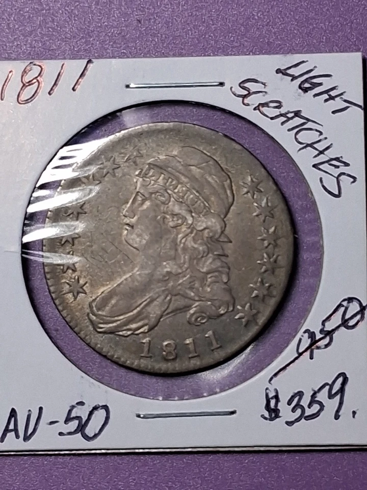 1811 -P CAPPED BUST HALF DOLLAR. AU+ CONDITION . MINT LUSTER. LIGHT SCRATCH... - Image 2 of 4