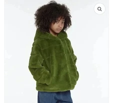 Apparis Goldy Faux Fur Short Coat w Hood Moss Green Unisex Youth Kids Girls sz 8