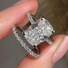 3.28 TCW Elongated Cushion Cut Moissanite Engagement Ring 14K White Gold Plated
