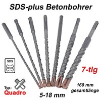 Sds-Plus Betonbohrer Set 7-Tlg Quadro Bohrer Hammerbohrer Steinbohrer 5Mm - 18Mm