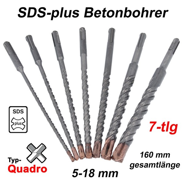 Sds-Plus Betonbohrer Set 7-Tlg Quadro Bohrer Hammerbohrer Steinbohrer 5Mm - 18Mm-image
