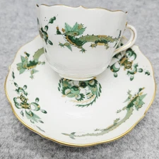 Meissen Green Dragon Mokka Cup & Saucer • Hand Painted • Gilded • Germany