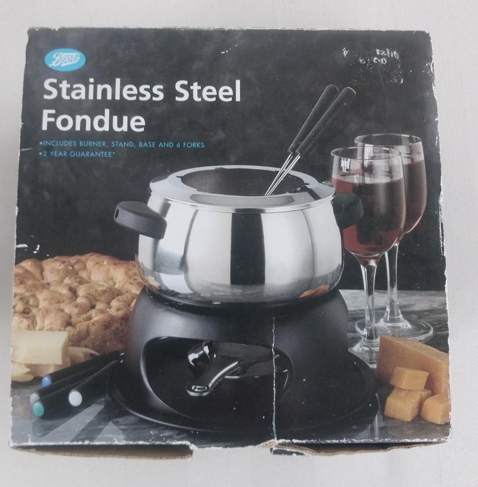 Vintage BOOTS Stainless Steel Party Fondue Set 6 Forks Cheese Chocolate Meat
