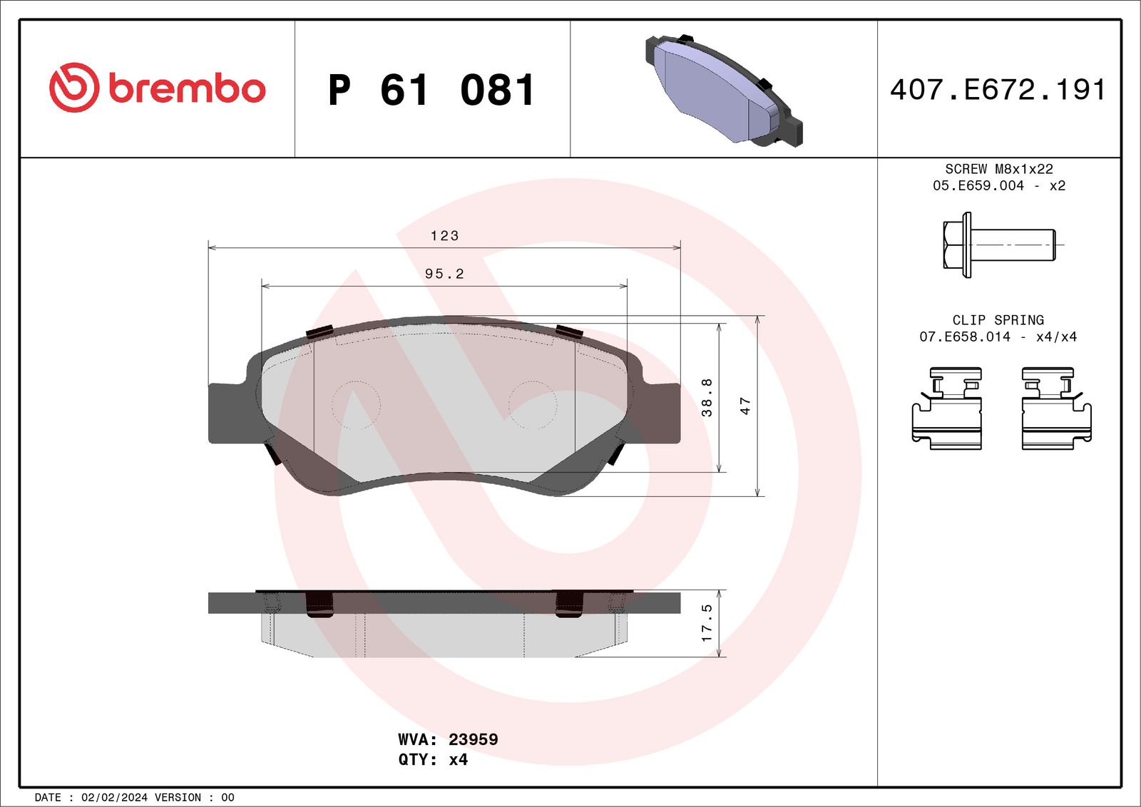 Fits BREMBO P 61 081 HAM PADS. FRONT TOYOTA AYGO 05-