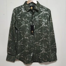 Mens NWT PLATINI Button Shirt Olive Abstract Patterns Size Small