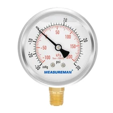 MEASUREMAN 2-1/2" dial,Glycerin Filled, Stainless Steel case, Brass Inside, 30in