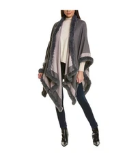 NEW! NWT LA FIORENTINA Houndstooth Faux Fur Trim Wrap O/S