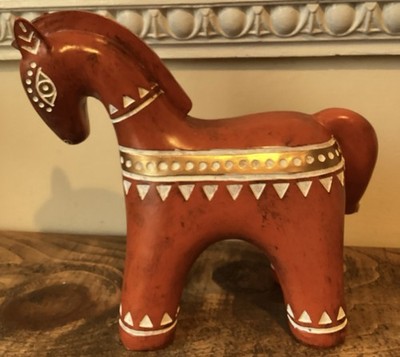 Vintage Schwedisches Pferd im Stil von Dala rustikal gebrannt orange C