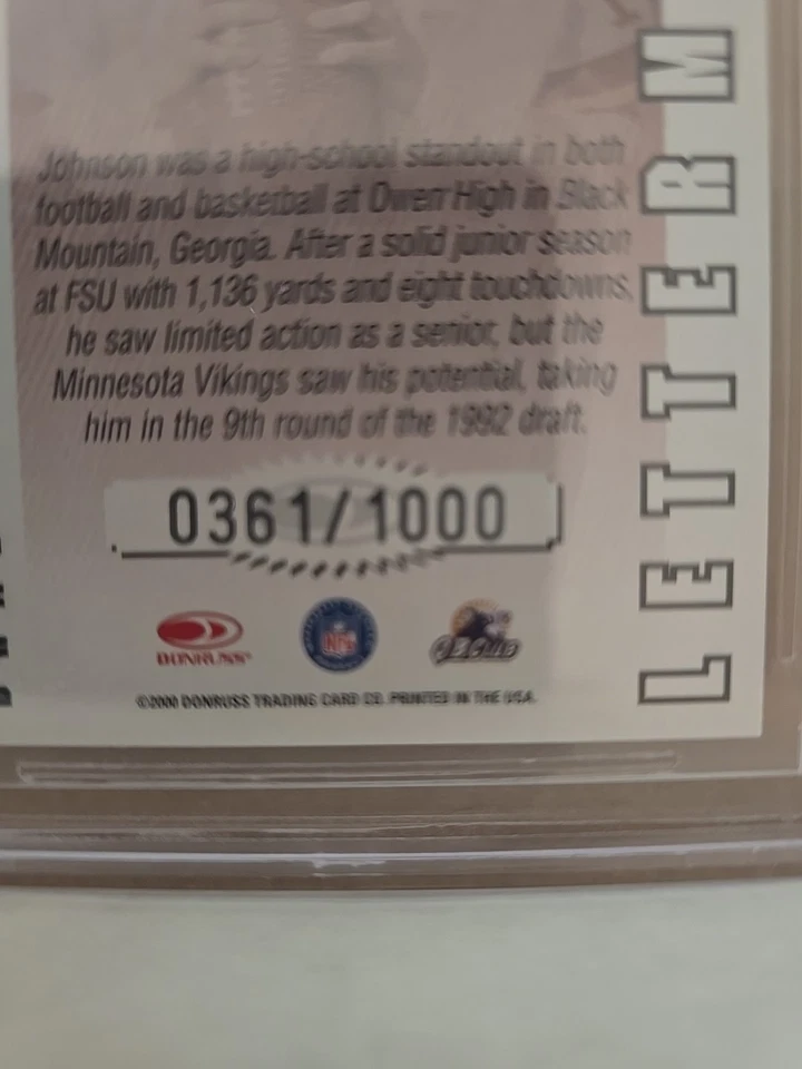2000 Donruss Preferred QBC Lettermen /1000 Brad Johnson #LM91 BGS 8.5 - Image 3 of 3