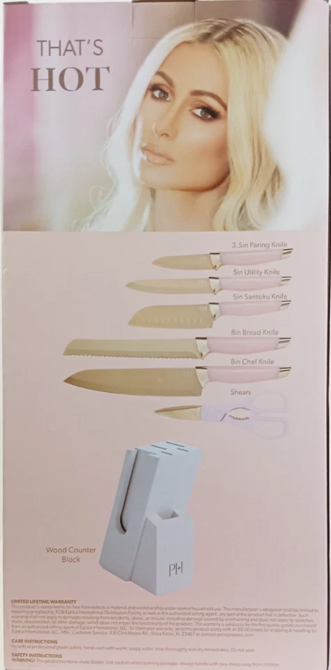 JUEGO DE CUBIERTOS PARIS HILTON 7 PIEZAS JUEGO DE CUCHILLOS DE COCINA PARIS HILTON ROSA Y DORADO NUEVO Foto 2 de 4