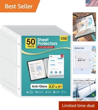 Non Glare Sheet Protectors 8.5 x 11 inch 50 Pack, Clear Page Protector for 3 ...
