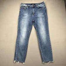 Judy Blue Jeans Women  s Size 15/32 Dark Wash Relaxed Straight Fit Raw Hem