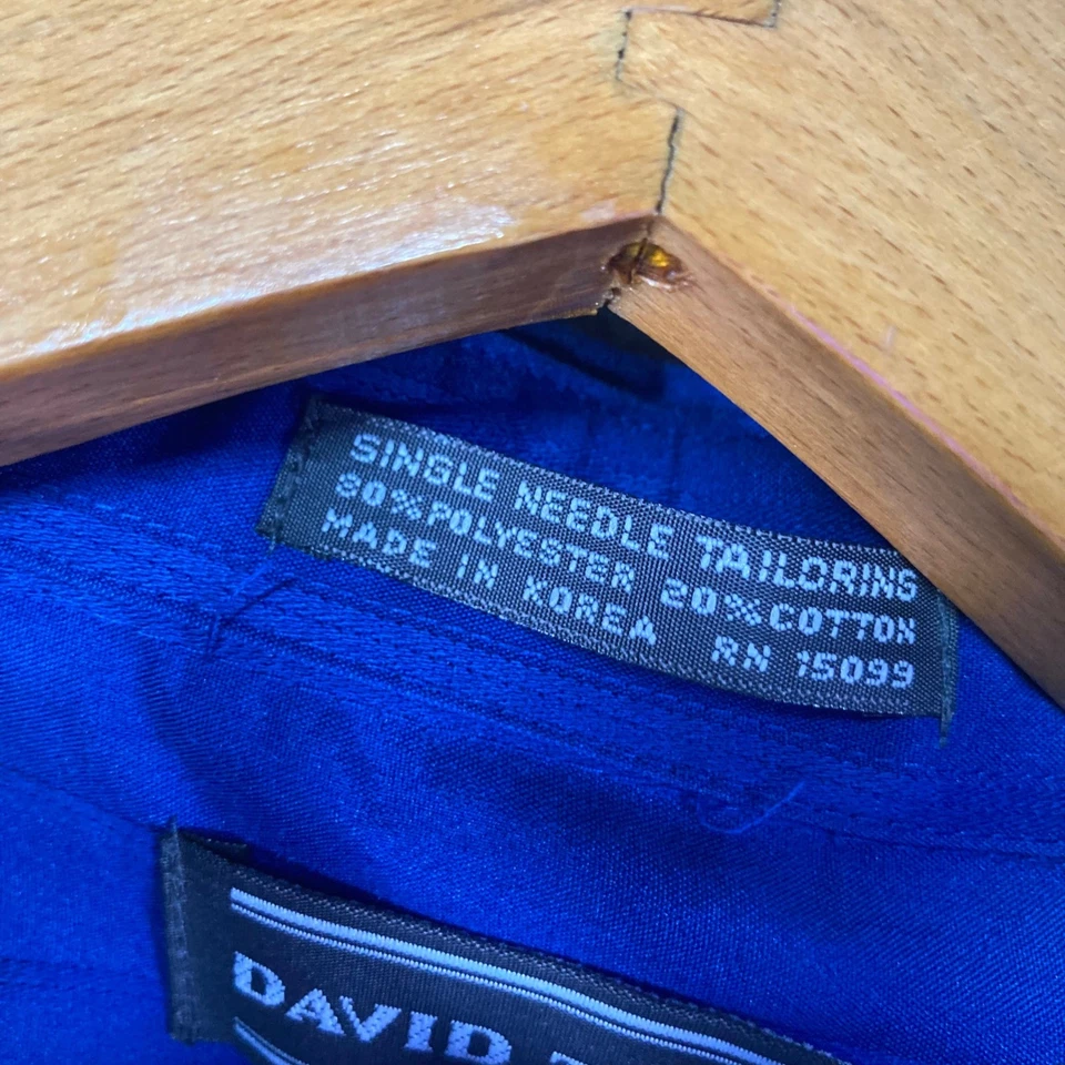 Camisa masculina David Taylor listrada azul manga curta com botões tamanho 20 - Imagem 4 de 4