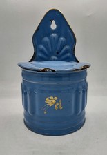 Antique Vtg French Enamelware SALT/SEL Canister Wall Box Turquoise W/Lid
