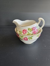 Colclough Royal Vale Vintage Milk Jug and Sugar Bowl Set Pink Rose. Bone China