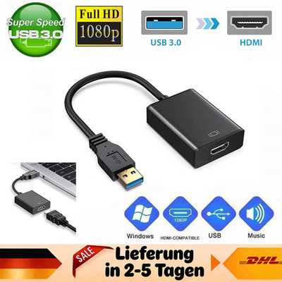HD 1080p USB 3.0 to HDMI Konverter Video Audio Adapter für PC Notebook TV Geräte