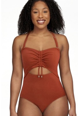 Time & Tru Women's Plus Ribbed Red Cutout One Piece Swimsuit NWT 3X (24W-26W)