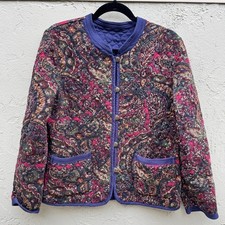 Appleseed Reversible Blue Multicolor Quilted Paisley Jacket MEDIUM Cottage Fall
