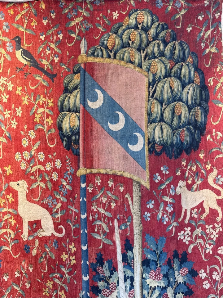 Preciosa reproducción estilo tapiz medieval sentido del olfato 14c dama y unicornio Foto 2 de 4