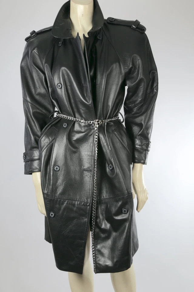 Abrigo de cuero vintage largo MAXIMA de gran tamaño extraíble con capucha de piel naranja talla 2 Foto 3 de 4