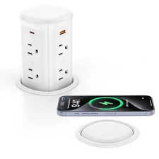 Pop Up Countertop Outlet with 15W Wireless Charger,4 USB Ports,8 Outlets