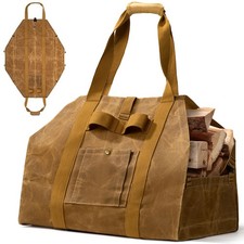 Waxed Canvas Firewood Carrier, 2-in-1 Firewood Tote Bag