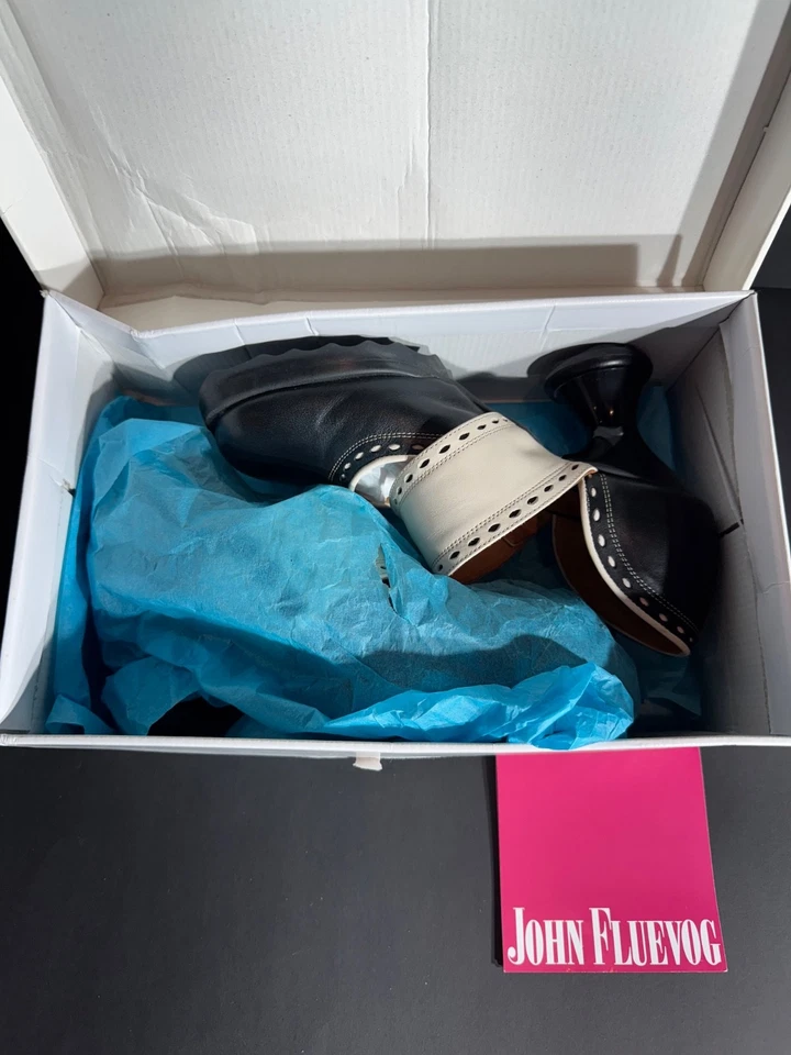 Mini MaryJane Zaza Tacones Vintage JOHN FLUEVOG Unity Negro/Marfil EE. UU. Para Mujer Talla 7 Foto 2 de 4