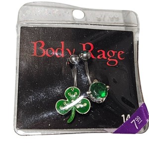 Body Rage Clover Stone 14G Belly Button Ring Jewelry Shamrock St Patricks Day