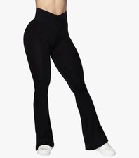 30 Flare Leggings, Crossover Yoga Pants Tummy Control, High-Waisted Wide Leg
