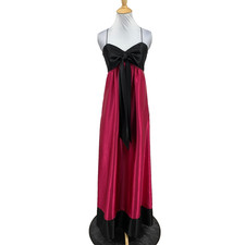 Jessica McClintock Dress Womens 5 Pink Black Gunne Sax Satin Bow Zip Maxi Gown