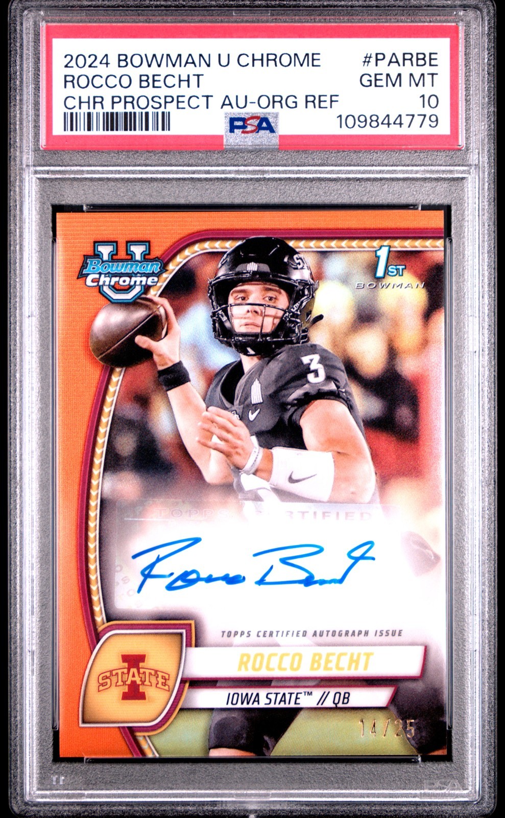 2024 Bowman U Chrome Rocco Becht Orange Refractor 1st Auto #14/25 PSA 10