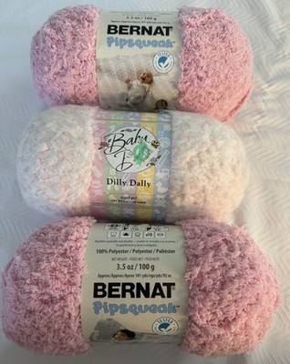 Lot of 3: 2x Bernat Pipsqueak 3.5oz, 1x Baby Bee DILLY DALLY 5oz.  #5 Yarn 