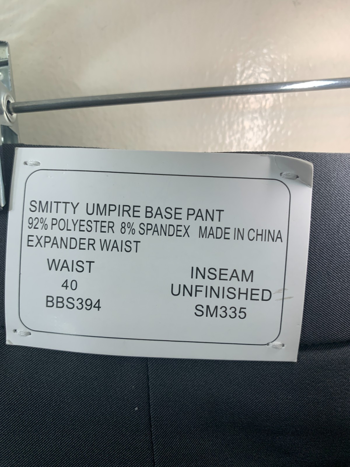 Smitty Pleated Expander Waist Umpire Base Pants Size 40 - Unfinished Hem - NEW