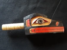 CLASSIC NORTHWEST COAST DESIGN, "RAVEN" EFFIGY WOODEN RATTLE,  EUG-0725*03446