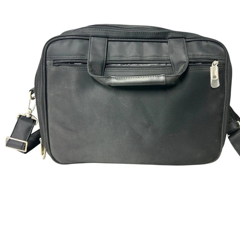 American Tourister Laptop Bag Carry On Shoulder Padded Strap Black Nylon Divided - Image 4 of 4