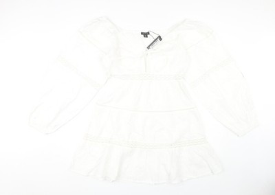 Boohoo Damen weiß Schulterfrei Kleid Größe 12