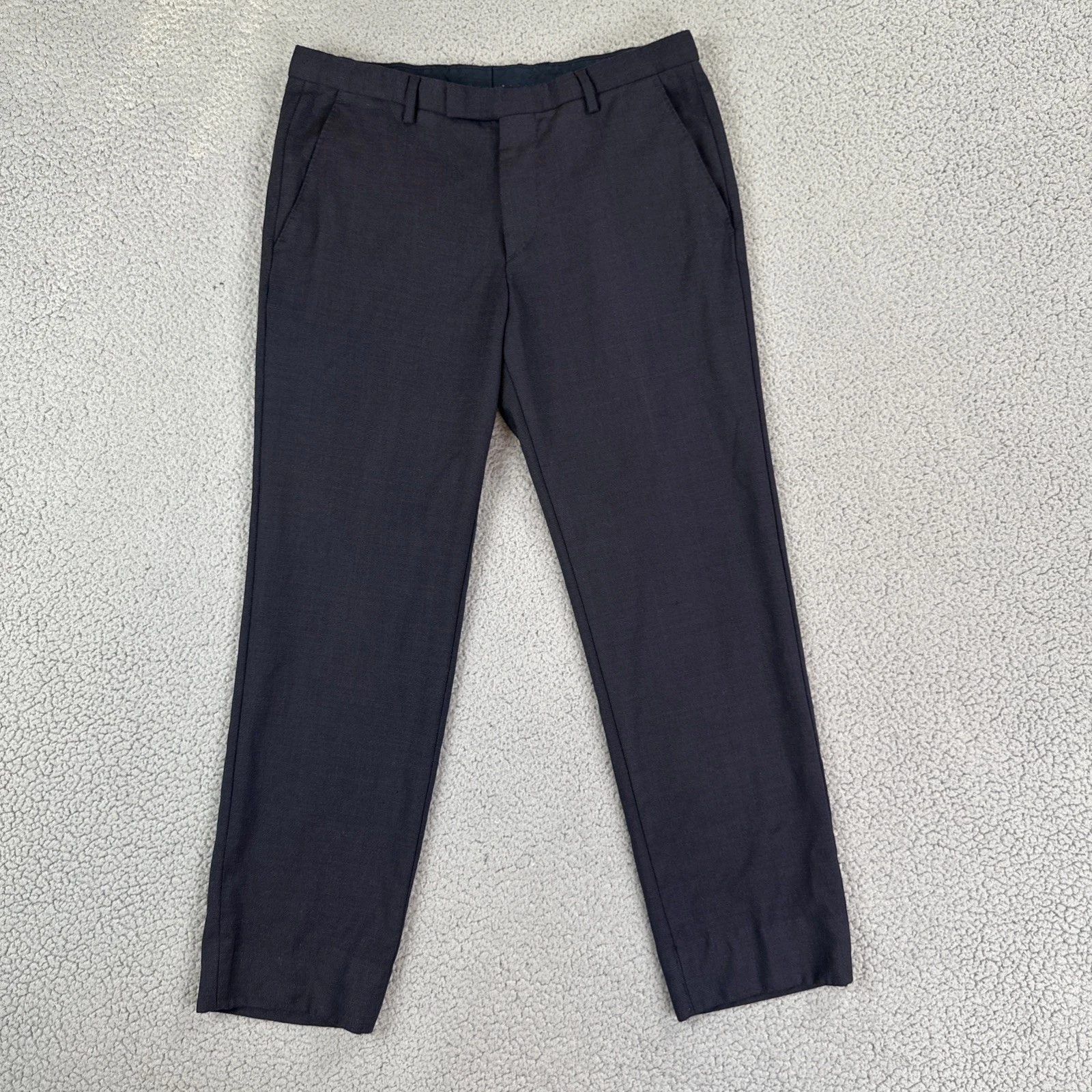 Hugo Boss Dress Pants Men 30x27 Blue 100% Virgin Wool Flat Front Lined