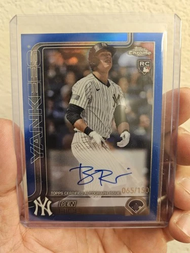 2025 Topps Chrome Baseball Ben Rice Blue Refractor On Card Rookie Auto 065/150