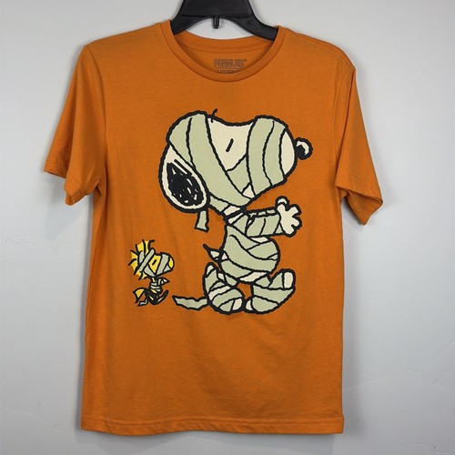Peanuts Halloween T-Shirt Size S Orange Snoopy Woodstock Mummy Graphic Tee