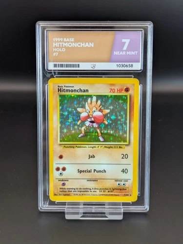 Pokemon Base Set 1999 Holo Card Hitmonchan 7/102 graded Ace 7