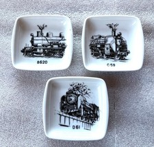 3 NORITAKE STEAM LOCOMOTIVE small trinket plates C59 8620 D61 trains engines