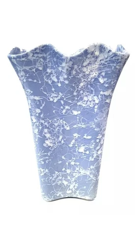 Vintage  Blue Satin Vase w/ Ruffled Edge, Shape 2513, Shawnee Pottery