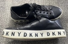 DKNY Binda Lace Up Sneaker Nappa Black Unisex Leather Shoe K1105030 Size 9 EUC