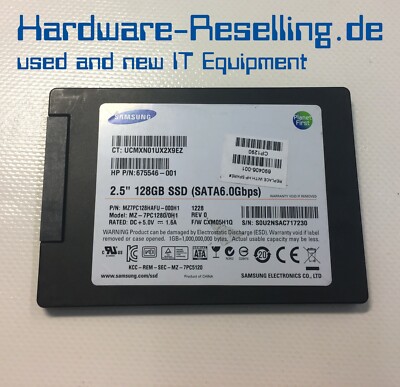 Samsung HP 128GB 2,5'' 6Gb/s SATA SSD MZ7PC128HAFU-000H1 675546-001 690406-001