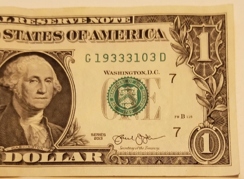 Birthday Dollar Bill March 31, 1933 Off Center Fancy Serial US $1 Series 2013 G - Image 2 of 4