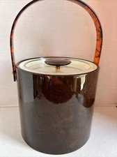 Vintage Georges Briard Ice Bucket Faux Tortoise Lucite Handle & Matching Lid VNC